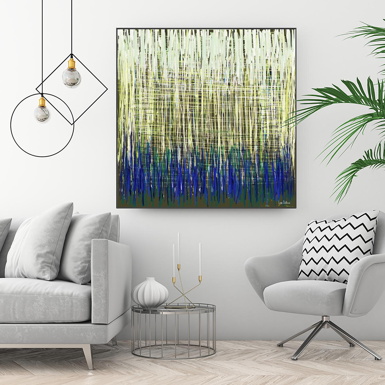 Weave -Blue Gold -C - 2 by Lori Dubois on GIANT ART - blue linear lignes