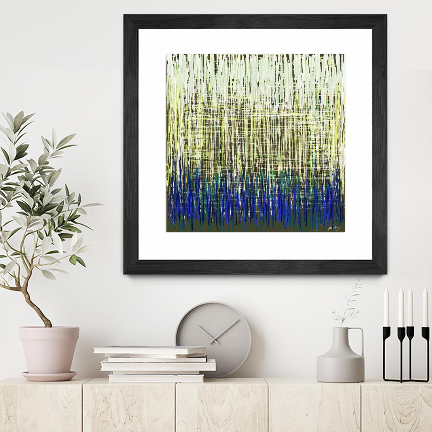Weave -Blue Gold -C - 2 by Lori Dubois on GIANT ART - blue linear lignes