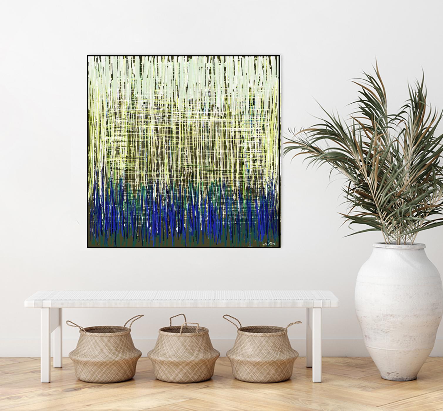 Weave -Blue Gold -C - 2 by Lori Dubois on GIANT ART - blue linear lignes