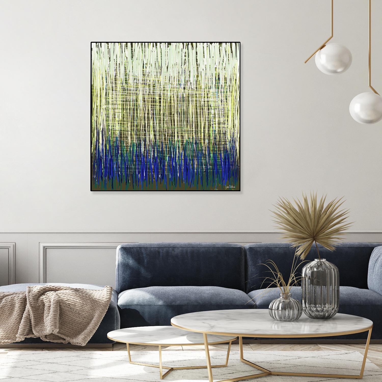 Weave -Blue Gold -C - 2 by Lori Dubois on GIANT ART - blue linear lignes