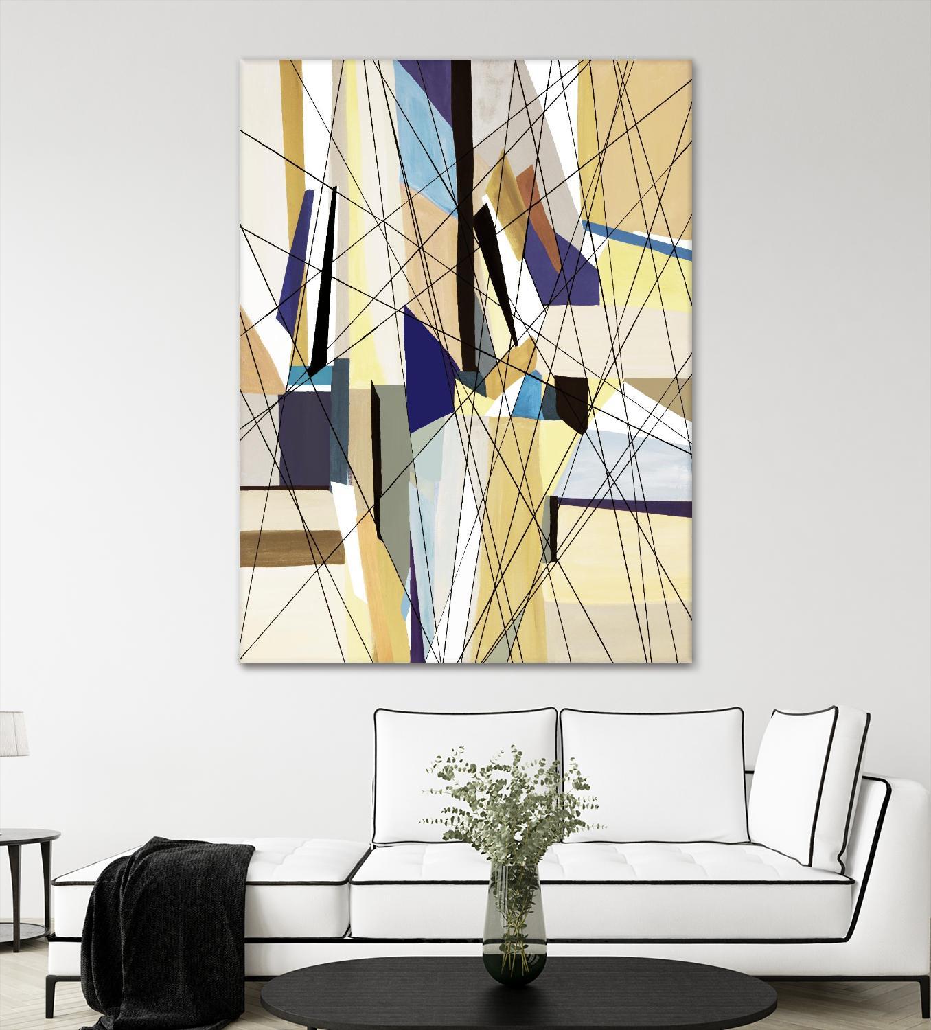 SeaCruise by Lori Dubois on GIANT ART - beige geometric shapes angled black lines
