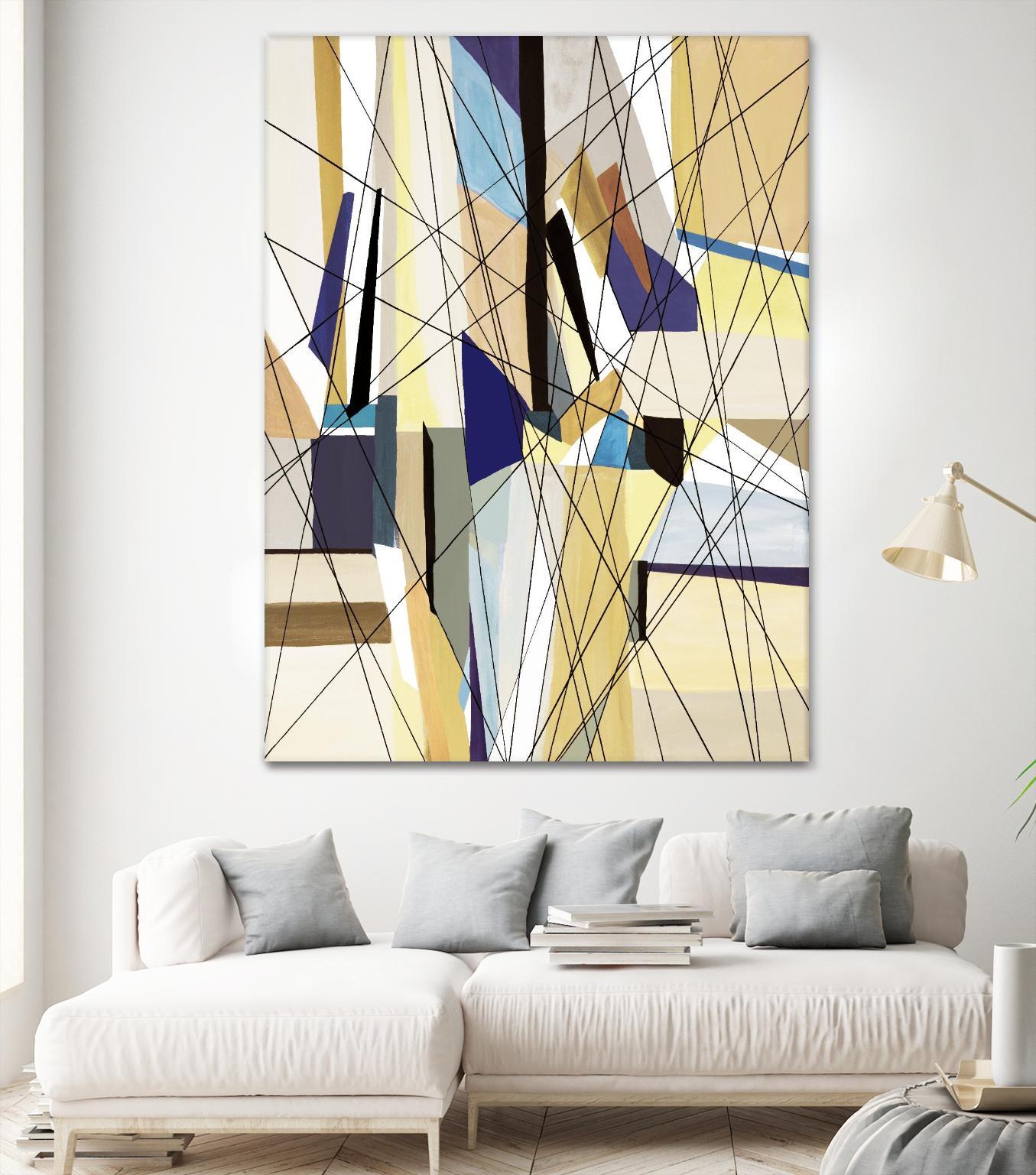 SeaCruise by Lori Dubois on GIANT ART - beige geometric shapes angled black lines