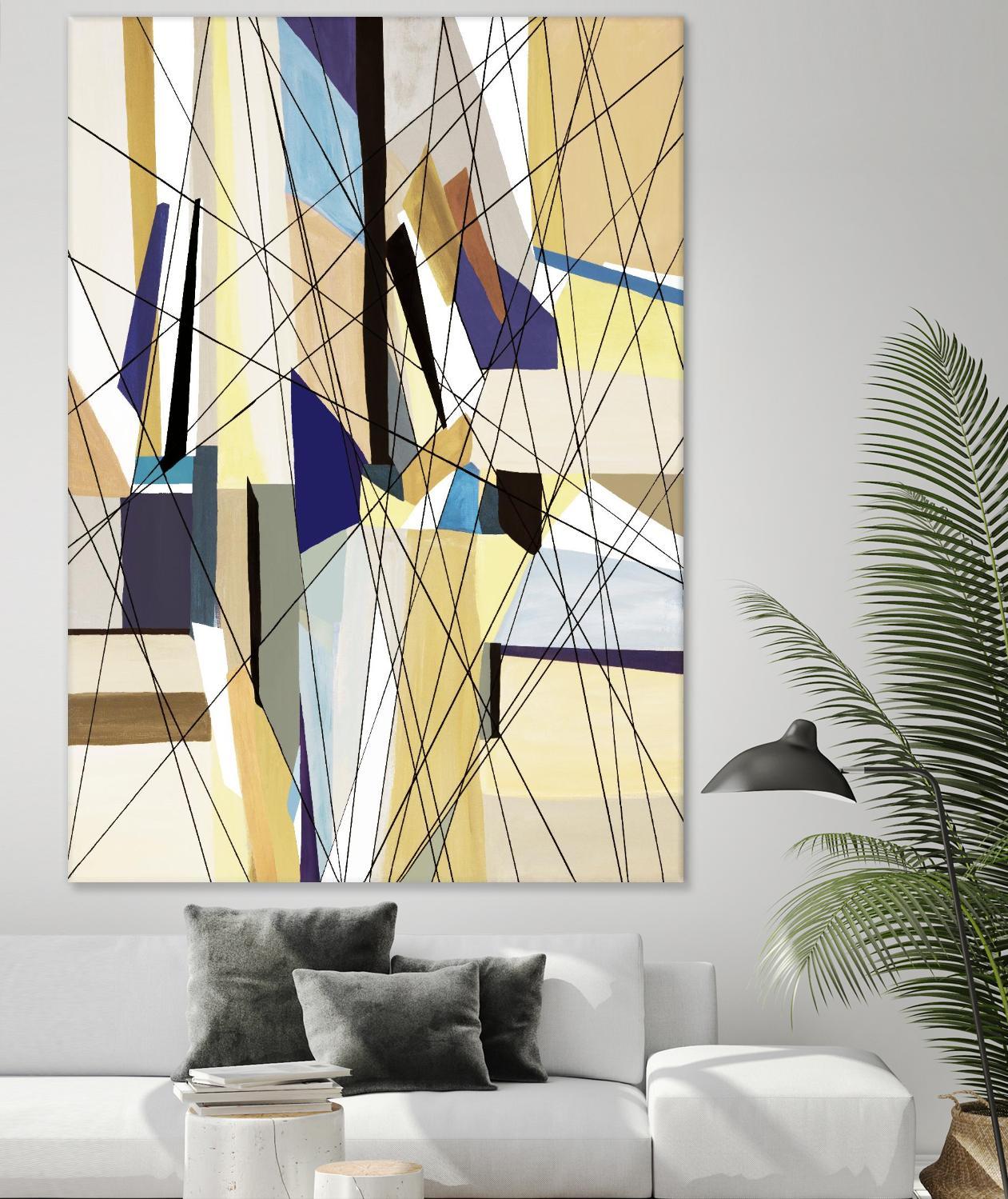 SeaCruise by Lori Dubois on GIANT ART - beige geometric shapes angled black lines
