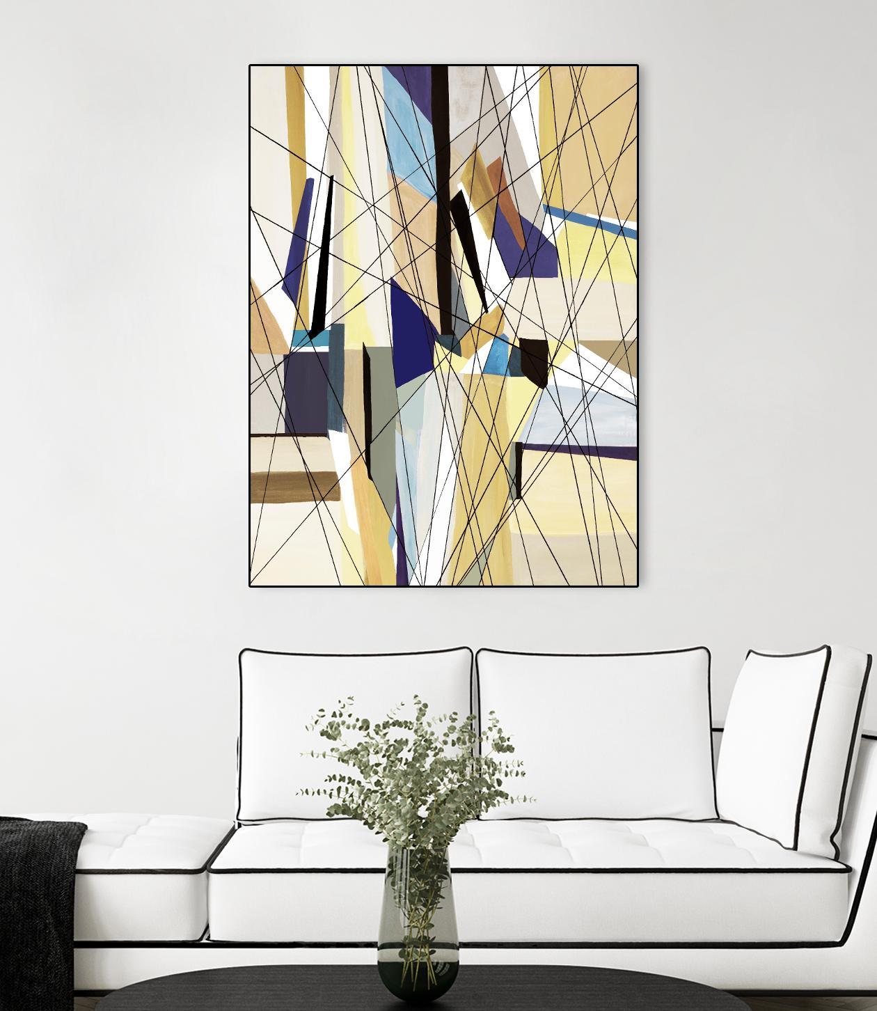 SeaCruise by Lori Dubois on GIANT ART - beige geometric shapes angled black lines