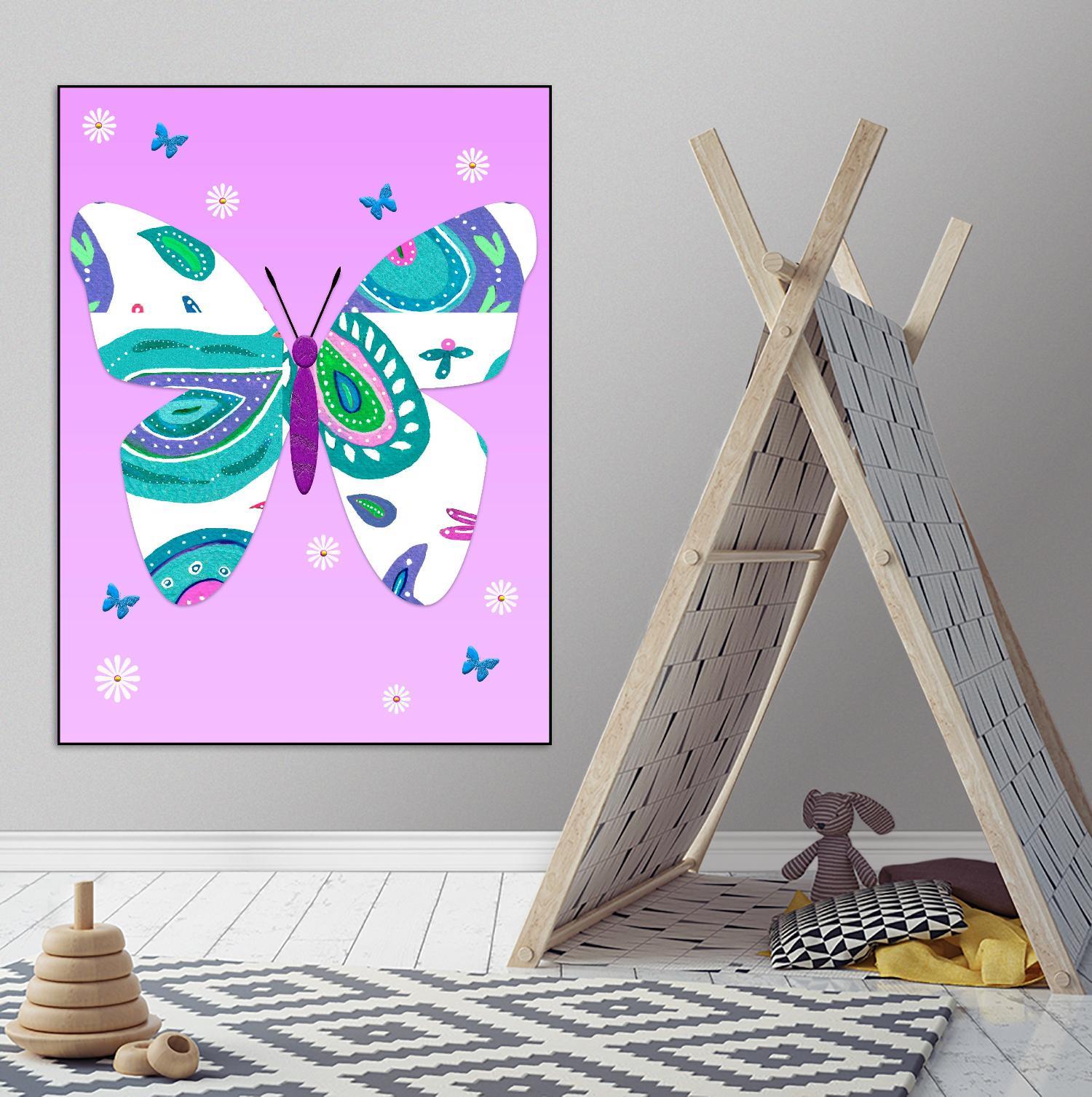 ModernButterfly-V - Lav by Lori Dubois on GIANT ART - pink art for kids doux