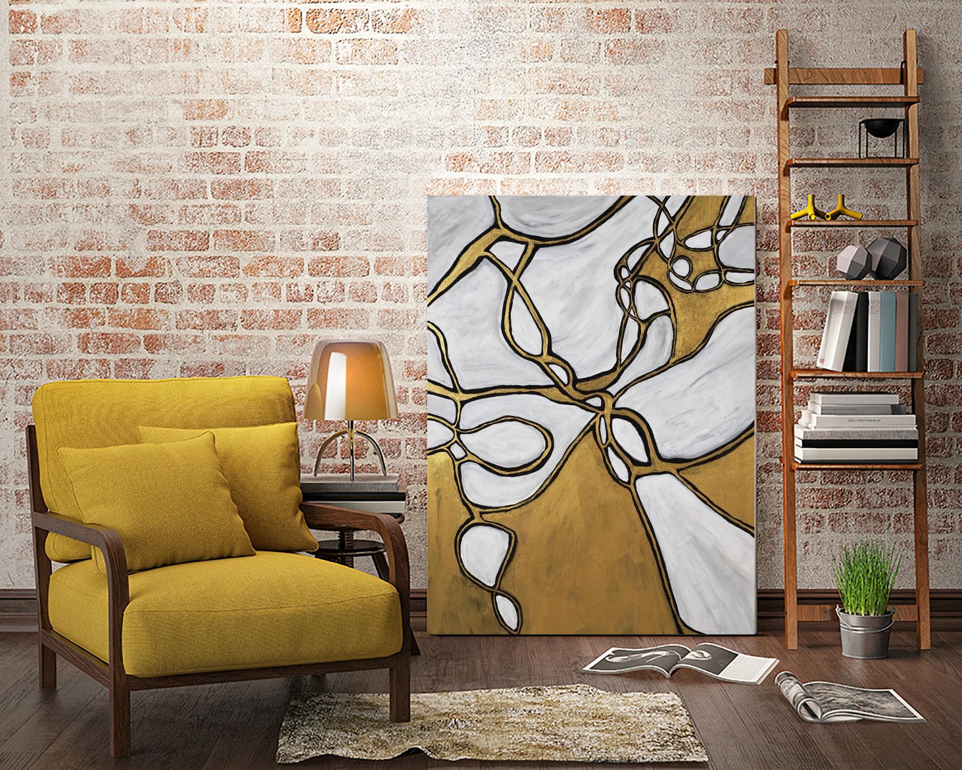 Mocha Latte -Gold - 2 by Lori Dubois on GIANT ART - gold linear