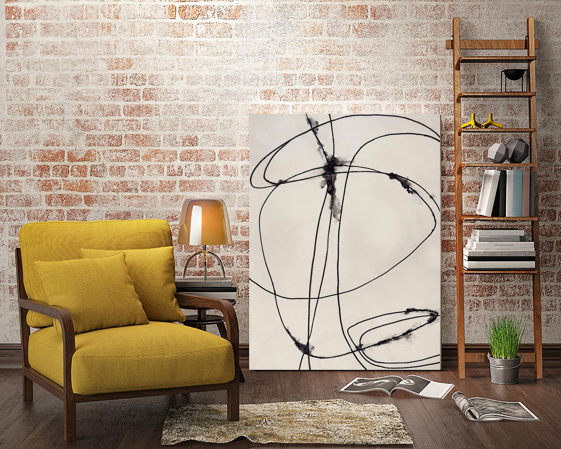 Tangled Ties by Daleno Art on GIANT ART - beige black & white abstrait 