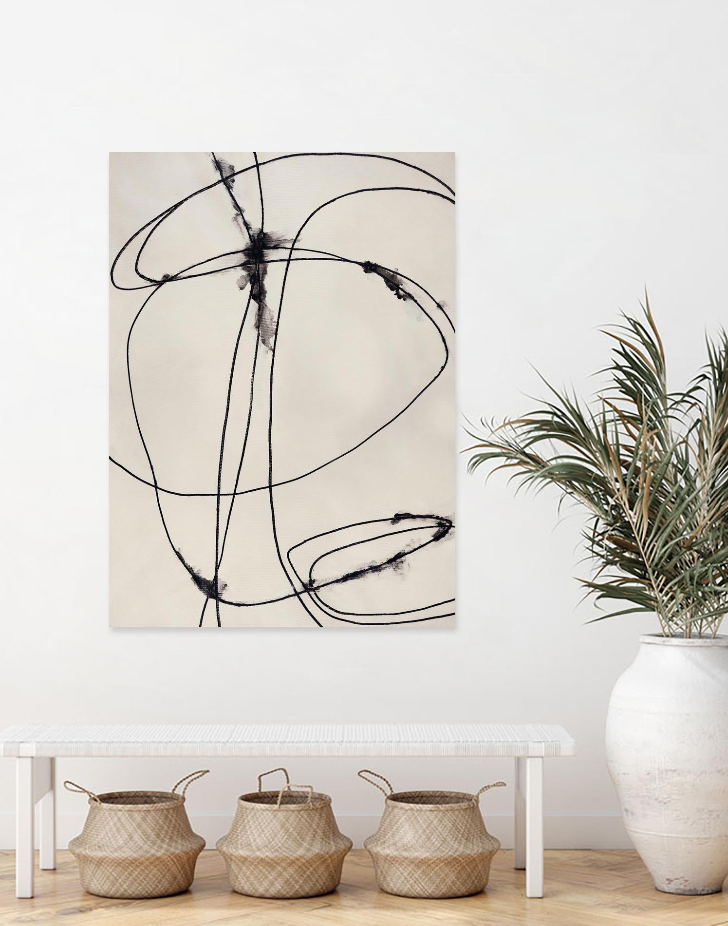 Tangled Ties by Daleno Art on GIANT ART - beige black & white abstrait 