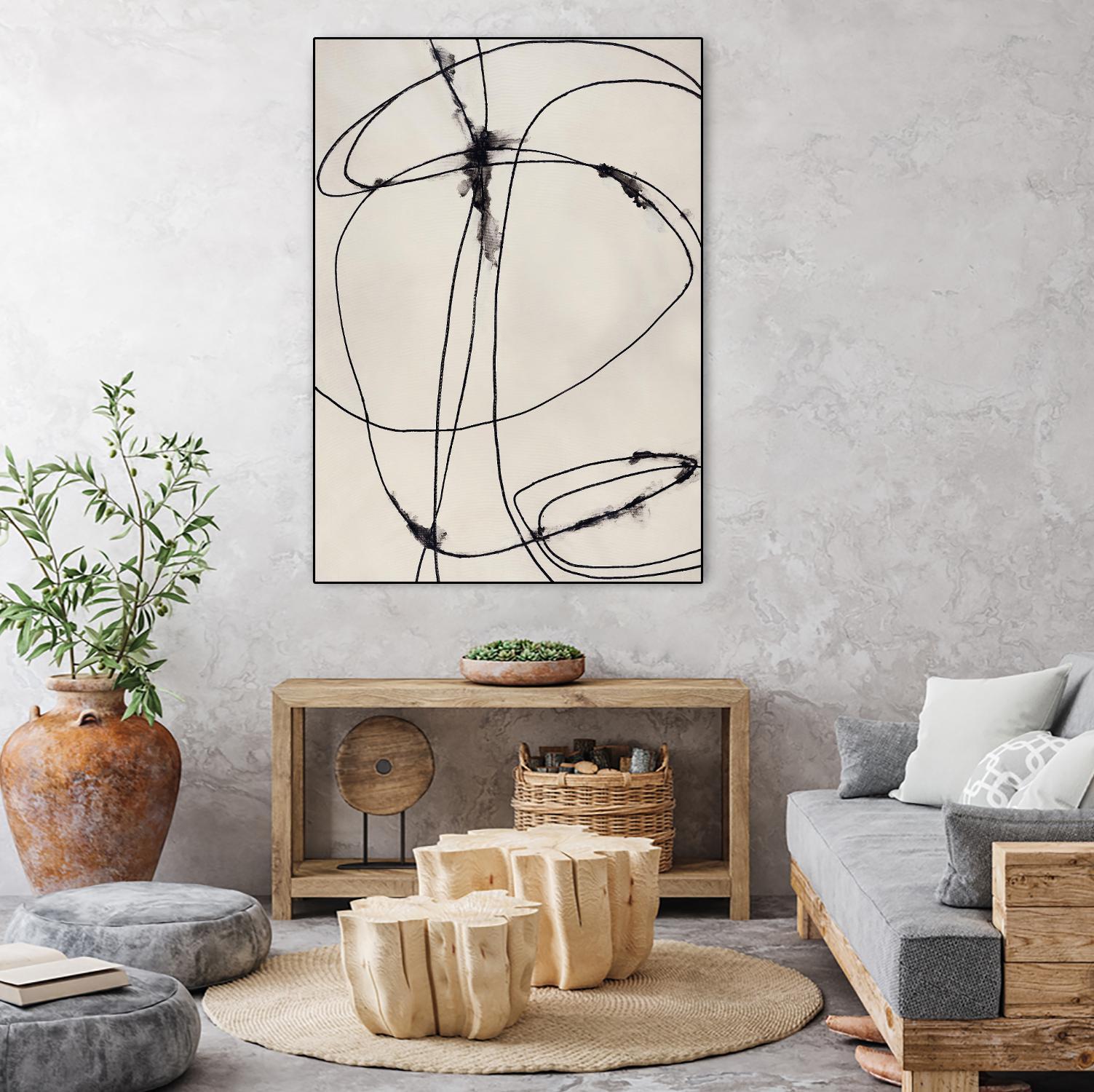 Tangled Ties by Daleno Art on GIANT ART - beige black & white abstrait 