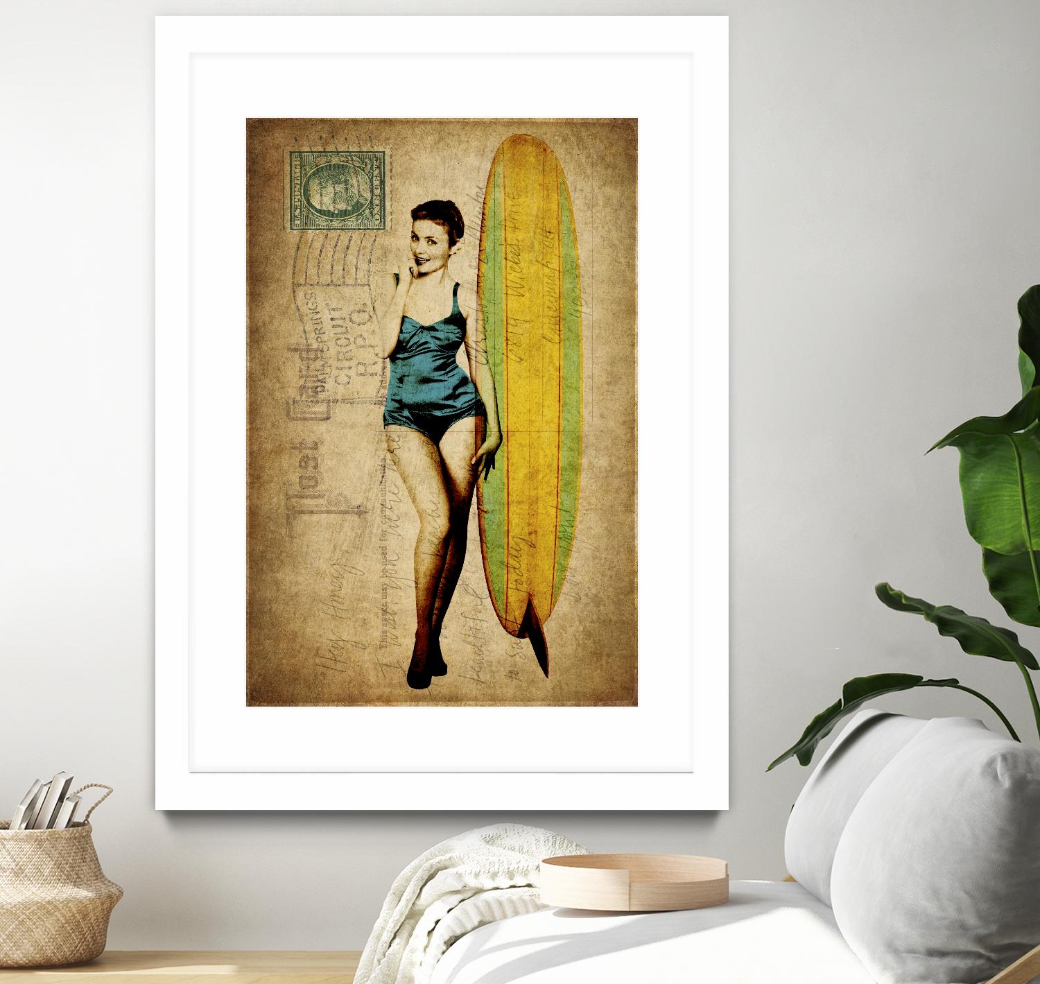Pinup Girl Surfing by GI ArtLab on GIANT ART - yellow vintage