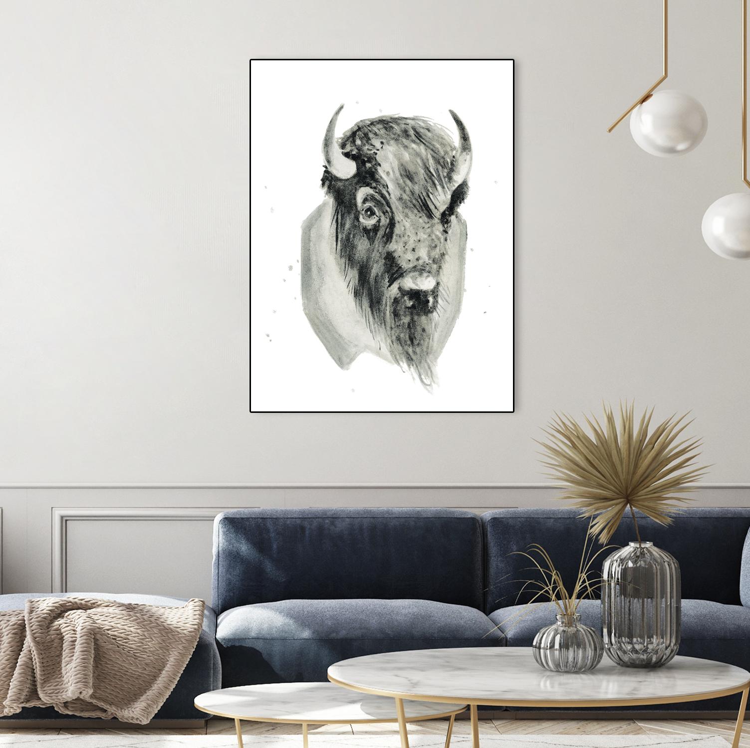 Bison Bust by Brenna Harvey on GIANT ART - blue vintage