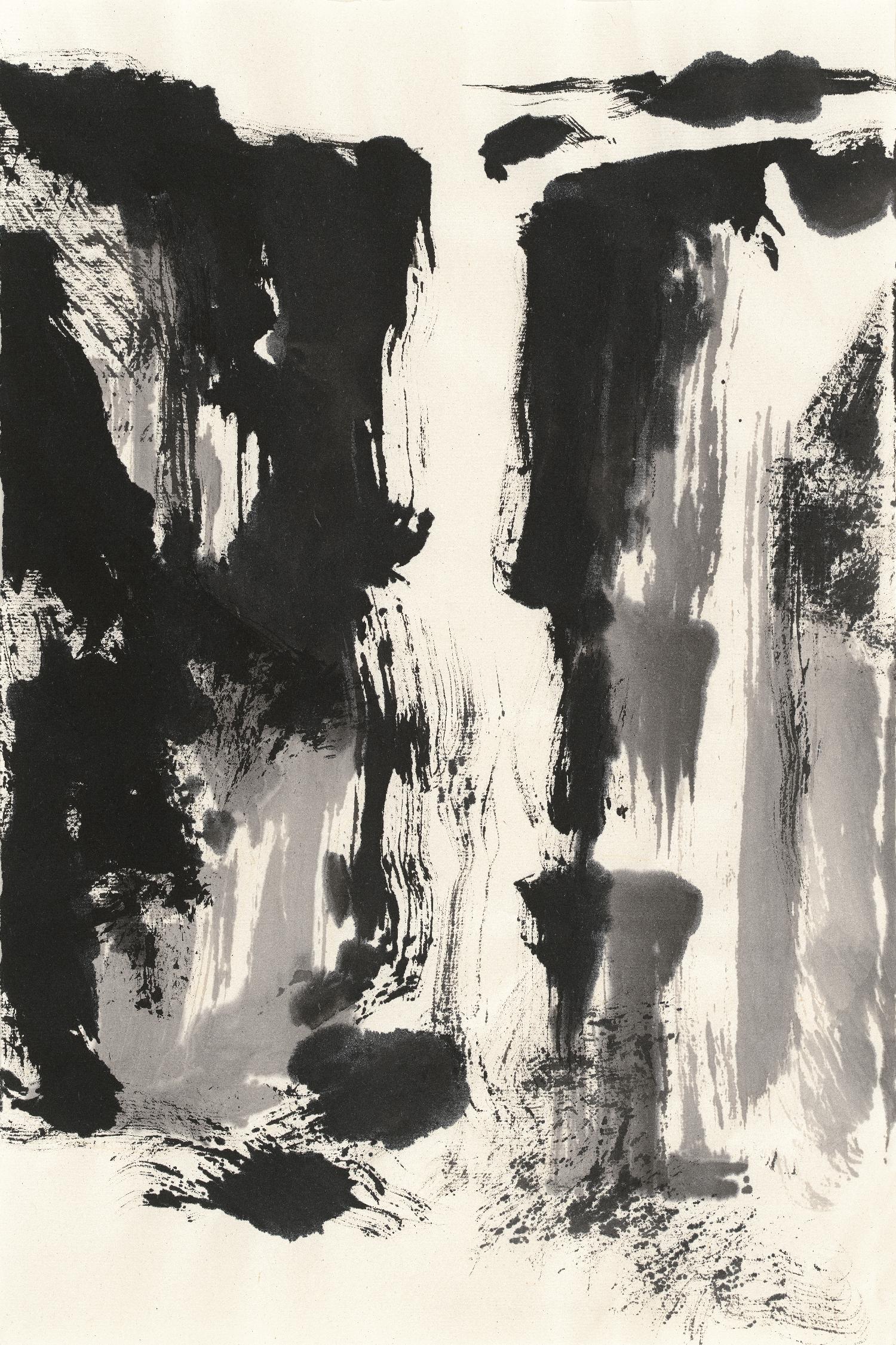 Sumi Waterfall View IV by Chris Paschke on GIANT ART - grey landscape