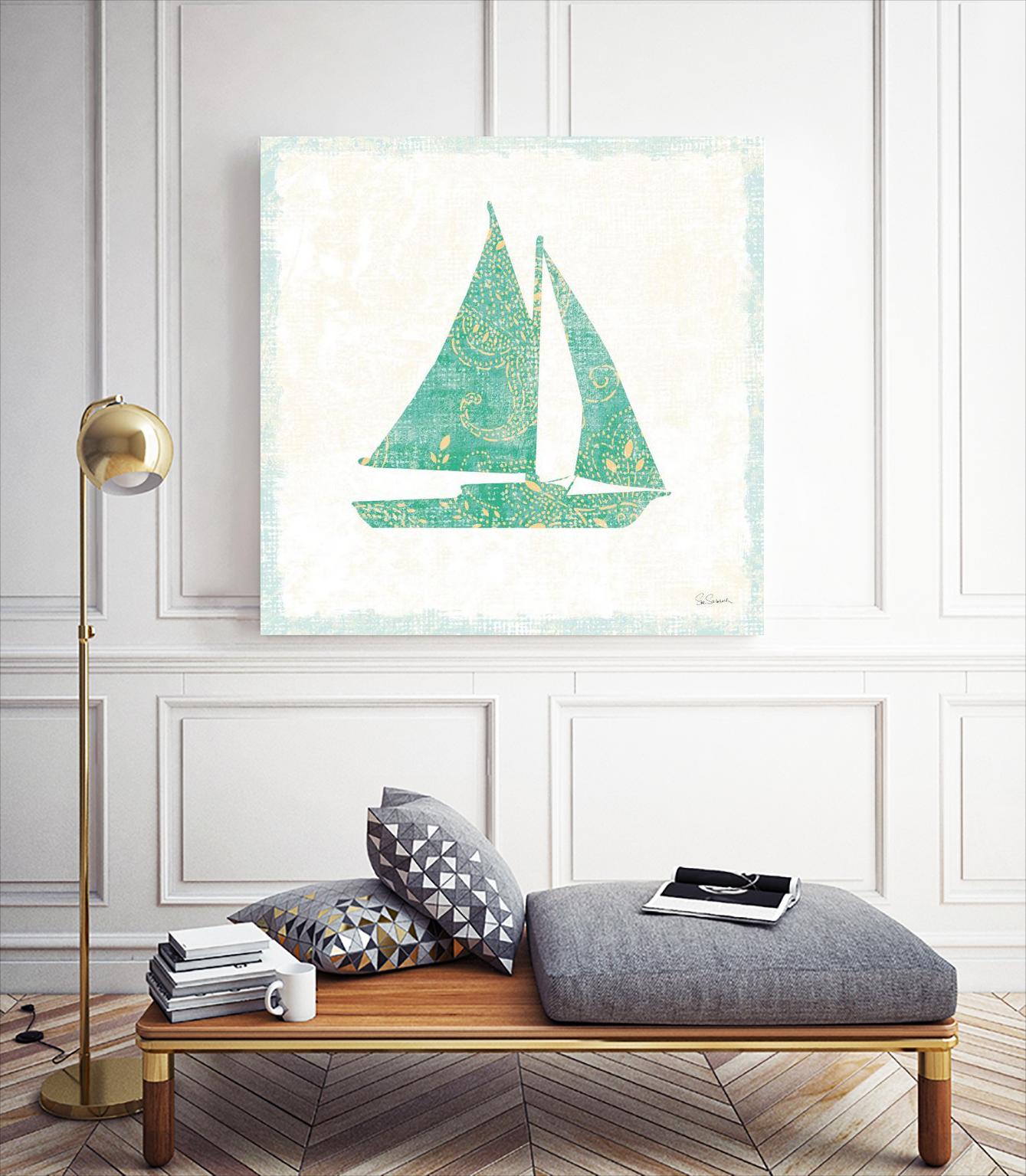 Flamingo Tropicale V by Sue Schlabach on GIANT ART - beige costal sail boat