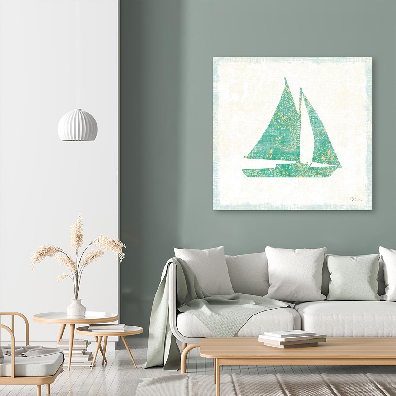 Flamingo Tropicale V by Sue Schlabach on GIANT ART - beige costal sail boat