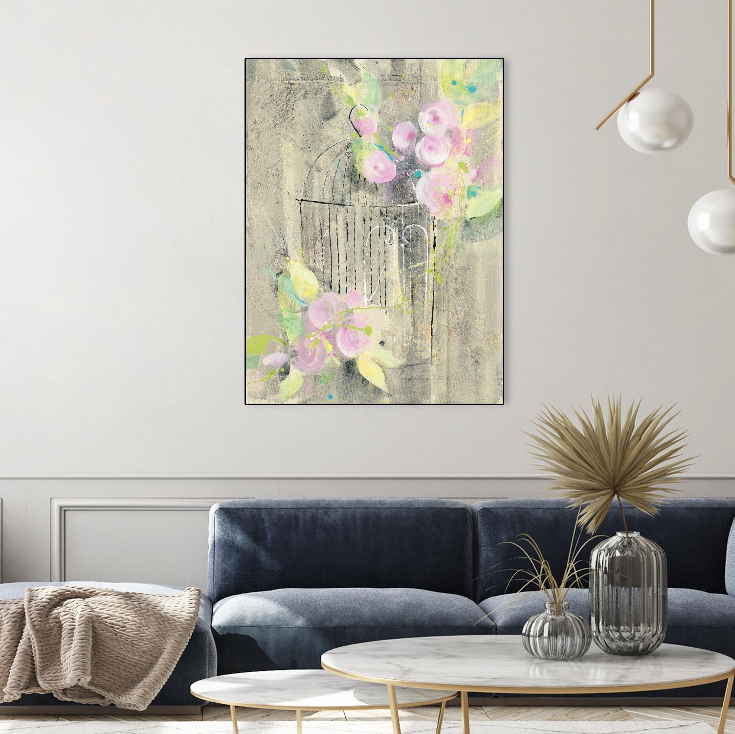 Birdcage Floral I by Albena Hristova on GIANT ART - pink floral