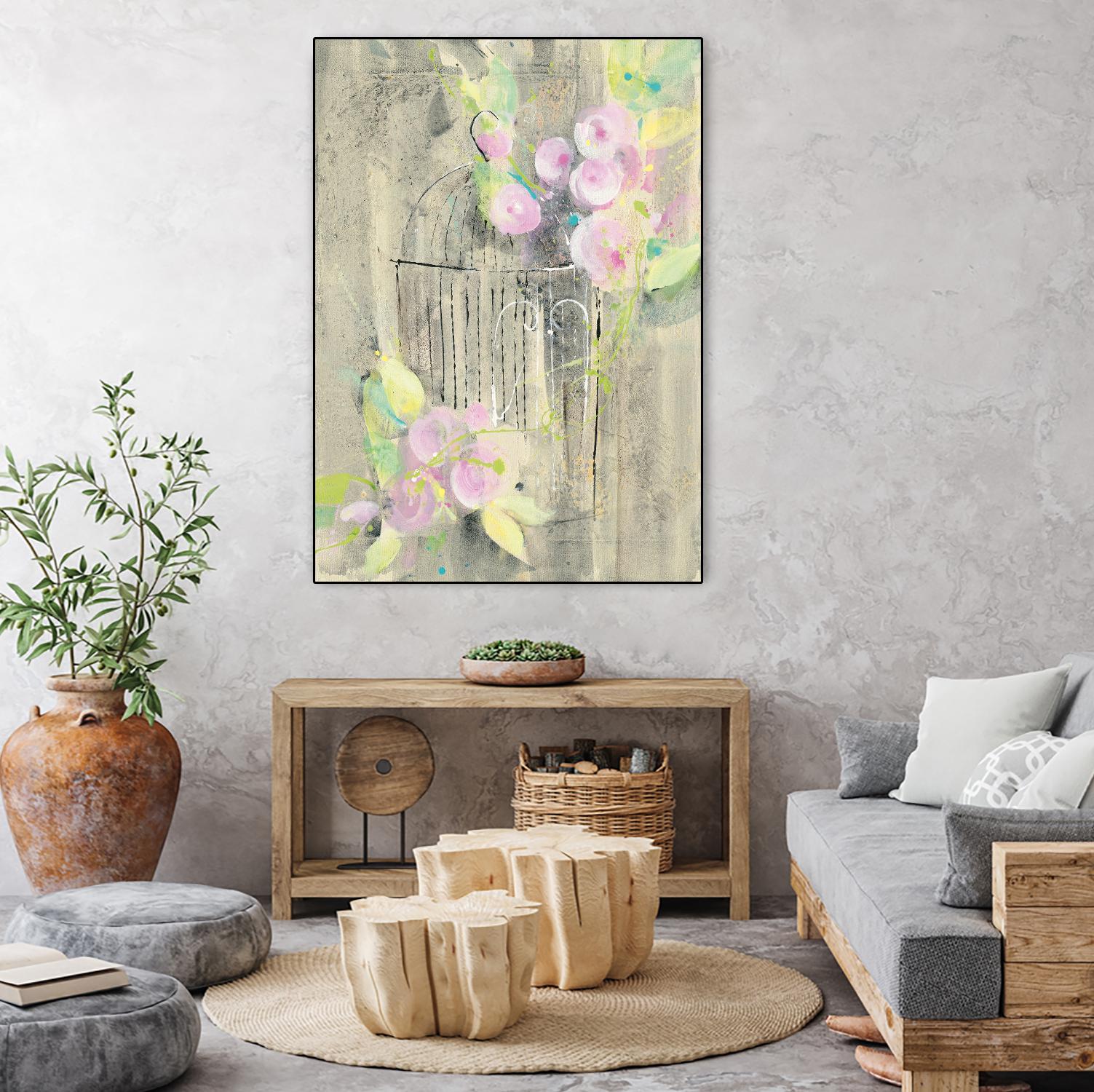 Birdcage Floral I by Albena Hristova on GIANT ART - pink floral