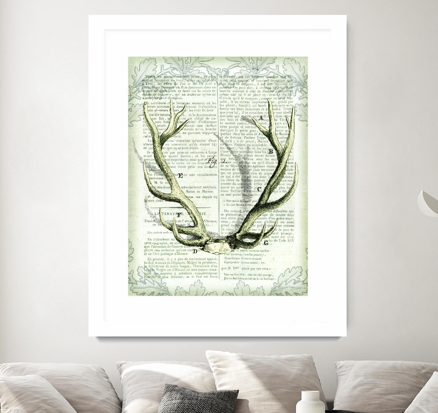 Regal Antlers on Newsprint I by Sue Schlabach on GIANT ART - brown country look