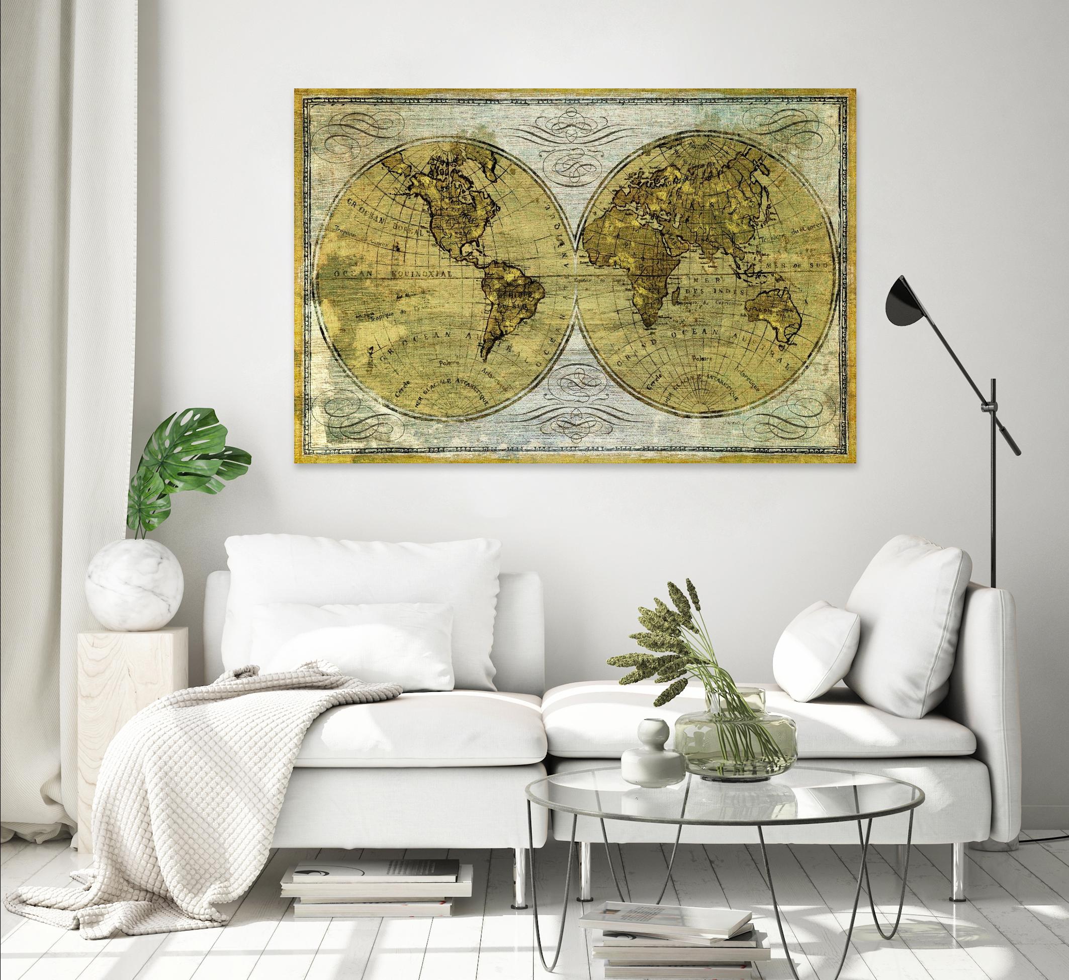 Worldwide I by James Wiens on GIANT ART - gold typography carte du monde