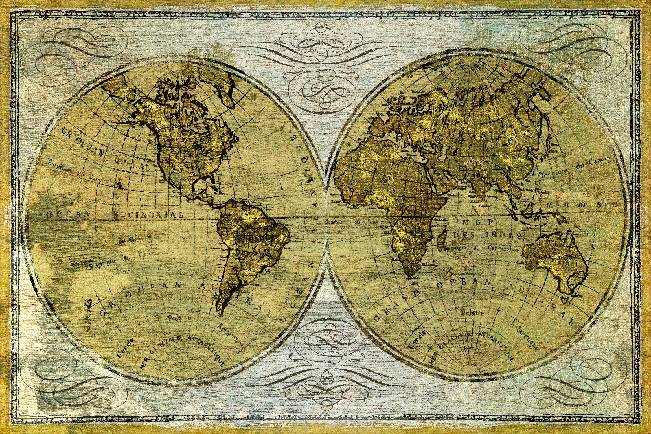 Worldwide I by James Wiens on GIANT ART - gold maps