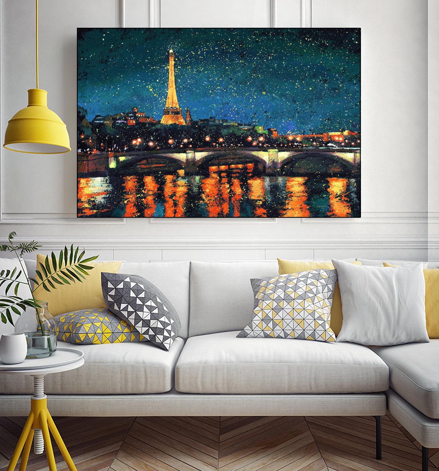 Paris Nights Blue I by James Wiens on GIANT ART - yellow city scene