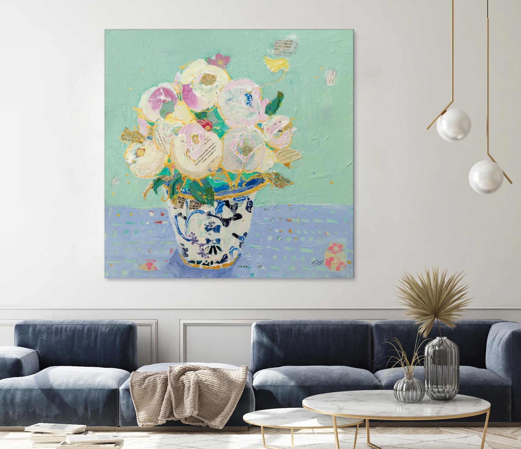 Kristens Peonies by Kellie Day on GIANT ART - florals aqua