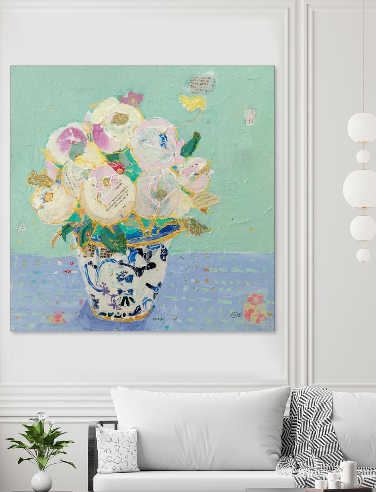 Kristens Peonies by Kellie Day on GIANT ART - florals aqua