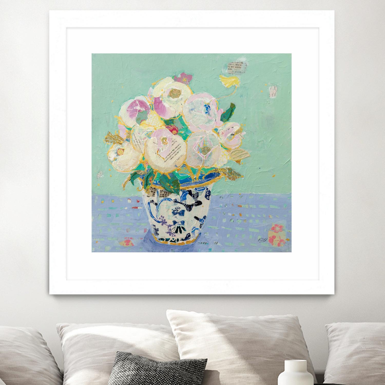 Kristens Peonies by Kellie Day on GIANT ART - florals aqua