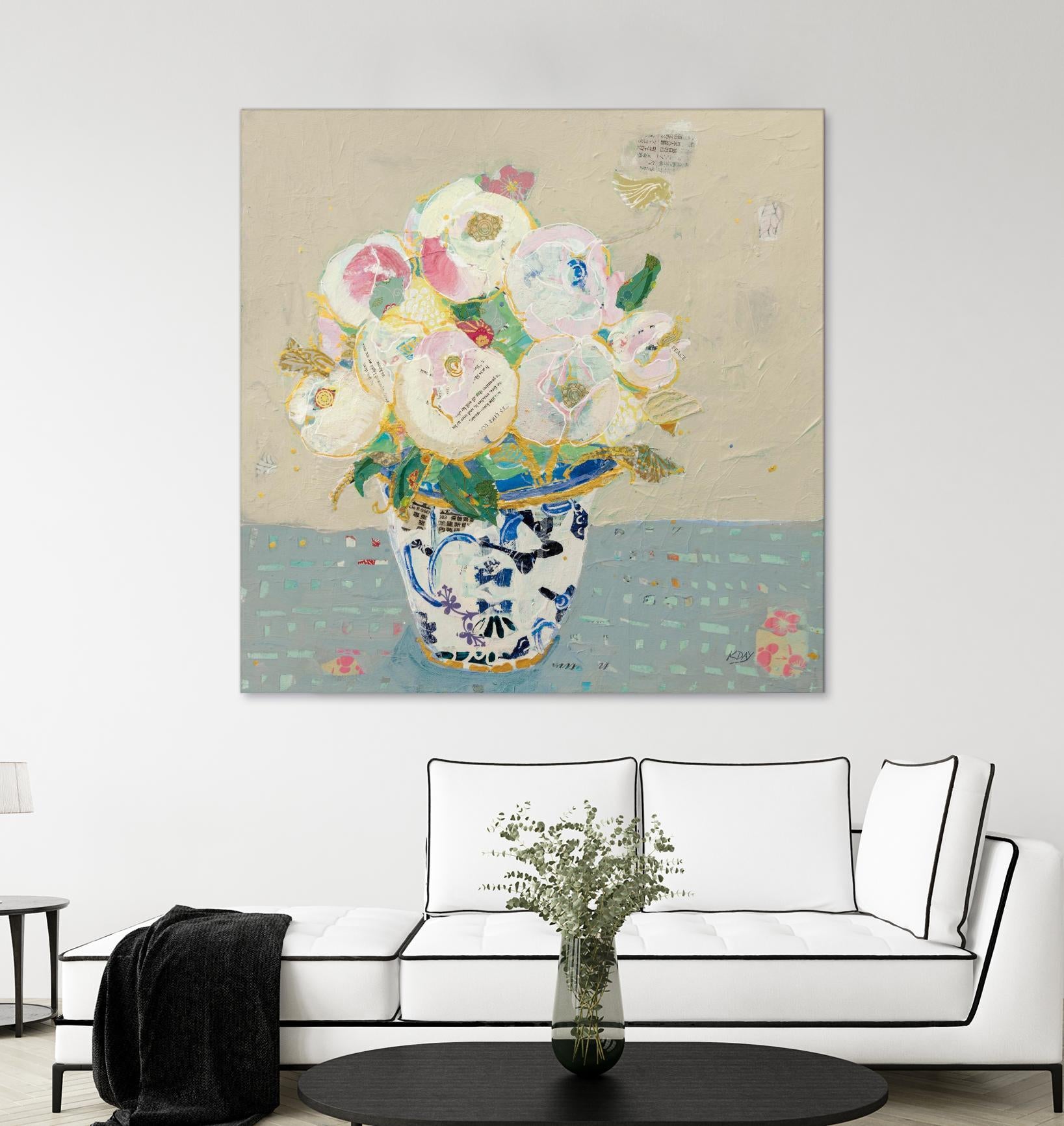 Kristens Peonies Neutral by Kellie Day on GIANT ART - florals aqua