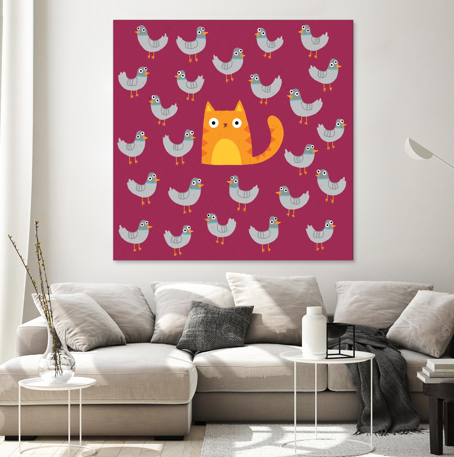 Cat amongst the Pigeons by Michael Buxton on GIANT ART - multicolor urban/pop surrealism; animals; contemporary