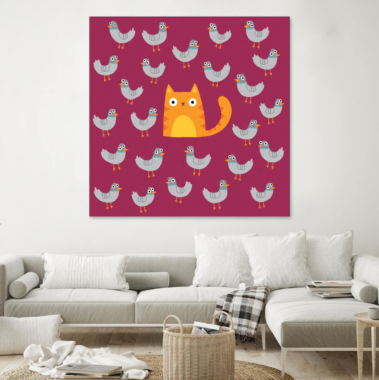 Cat amongst the Pigeons by Michael Buxton on GIANT ART - multicolor urban/pop surrealism; animals; contemporary