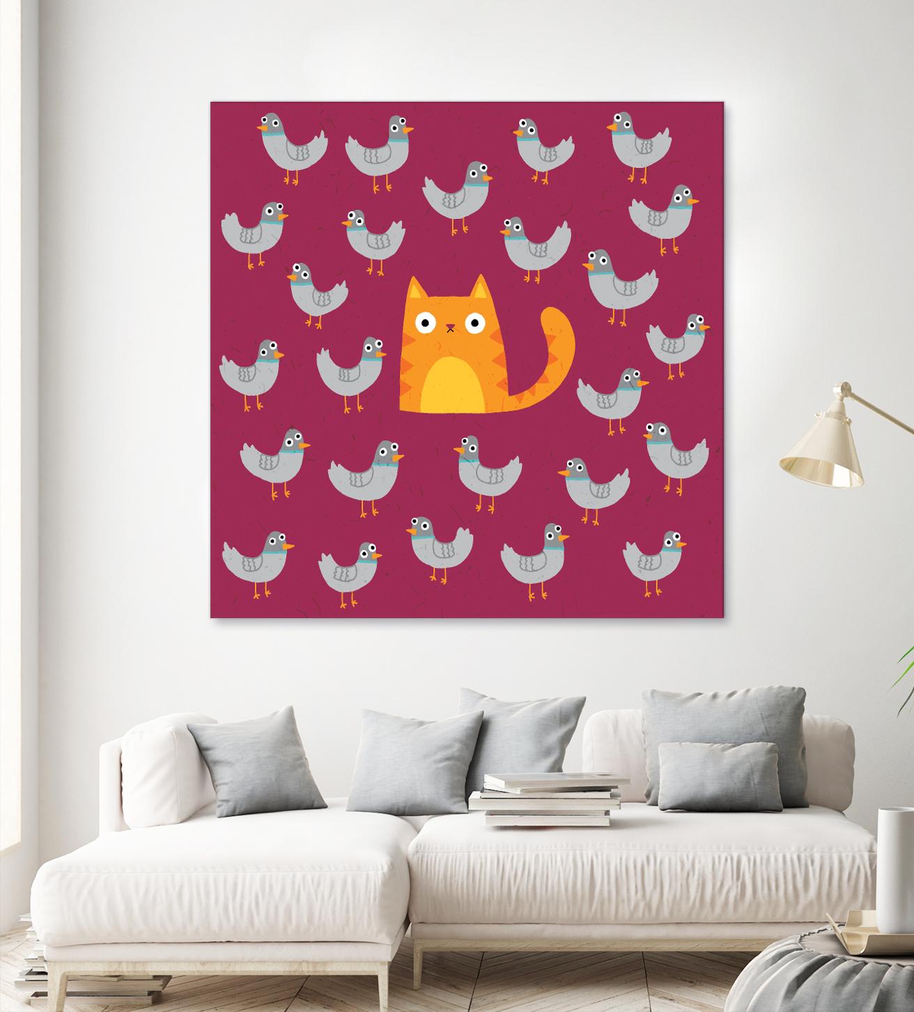 Cat amongst the Pigeons by Michael Buxton on GIANT ART - multicolor urban/pop surrealism; animals; contemporary