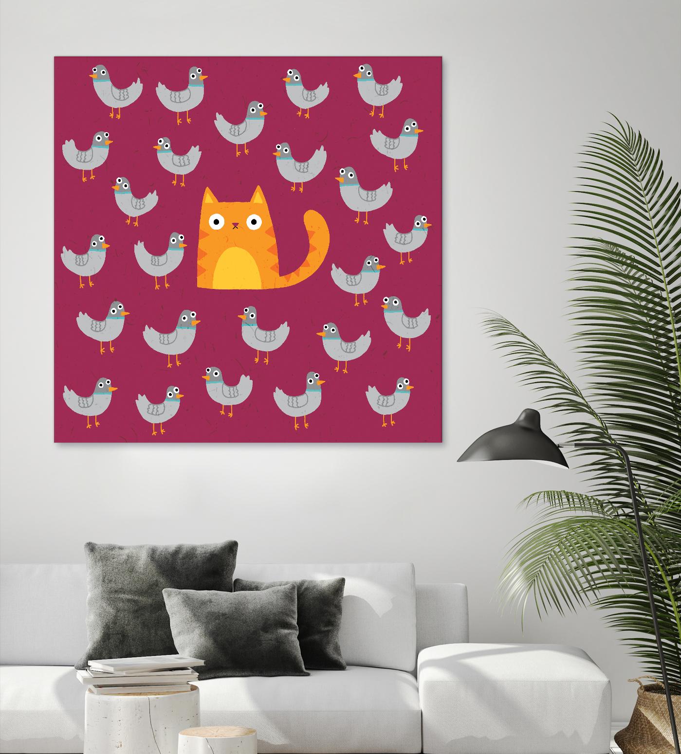Cat amongst the Pigeons by Michael Buxton on GIANT ART - multicolor urban/pop surrealism; animals; contemporary