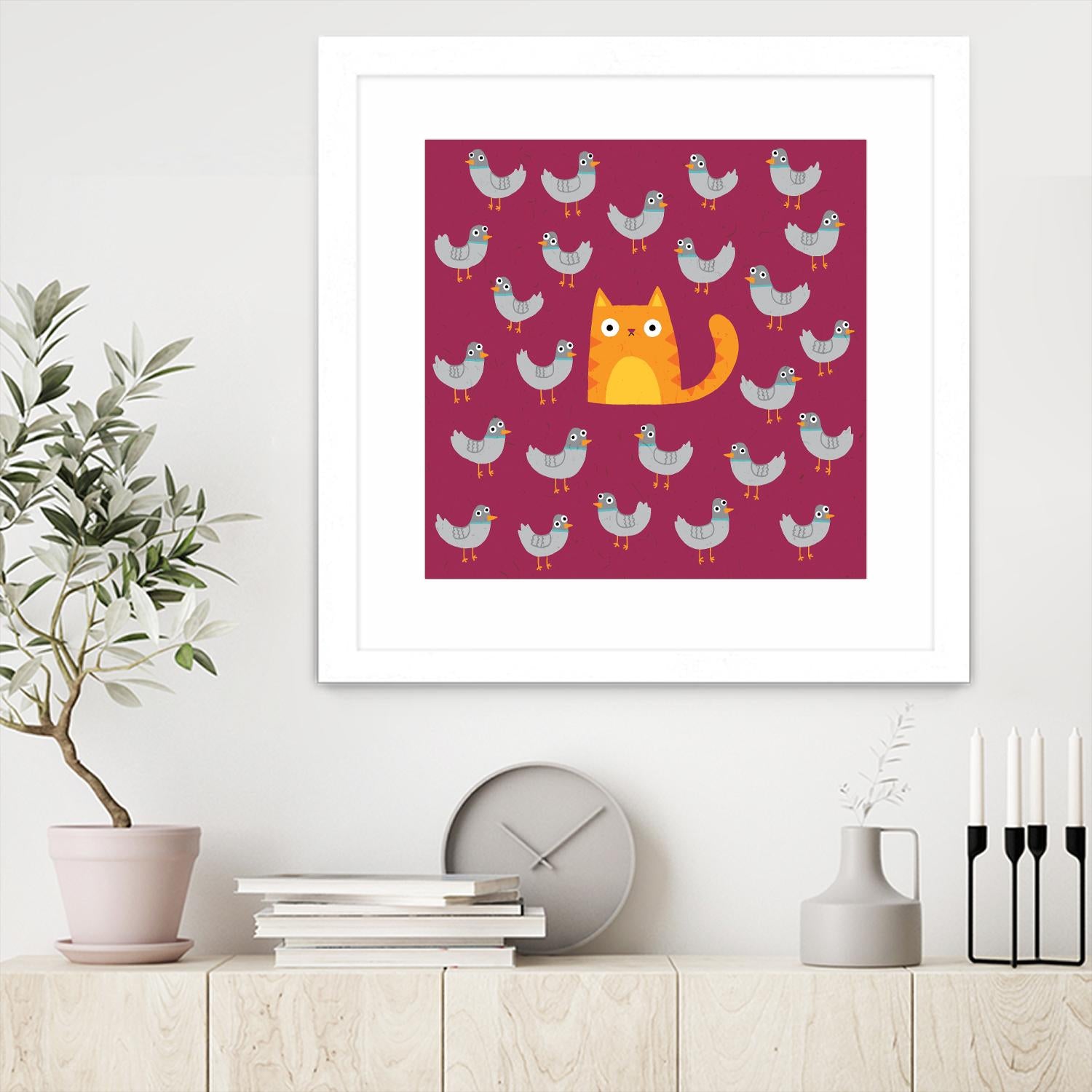 Cat amongst the Pigeons by Michael Buxton on GIANT ART - multicolor urban/pop surrealism; animals; contemporary