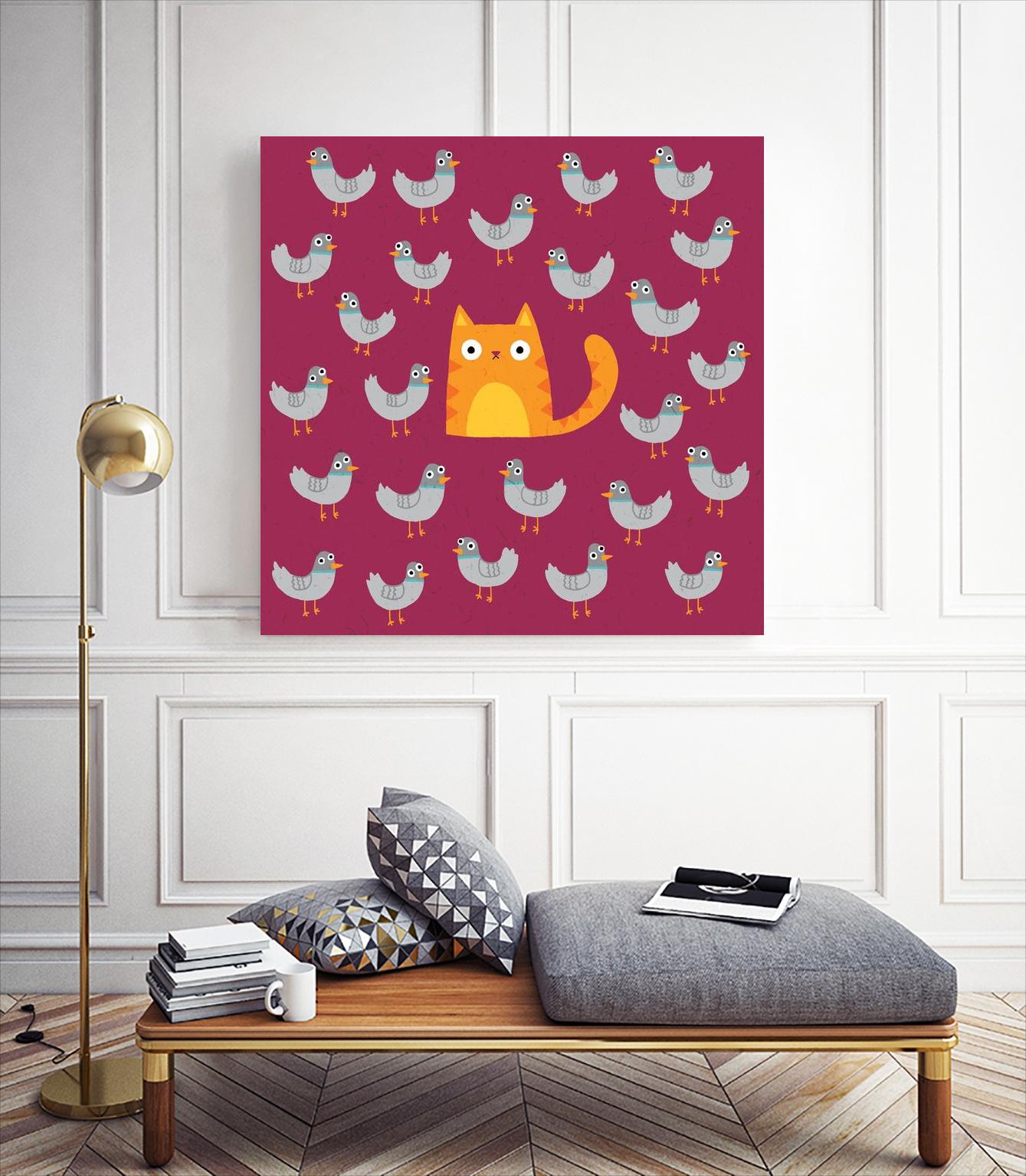 Cat amongst the Pigeons by Michael Buxton on GIANT ART - multicolor urban/pop surrealism; animals; contemporary