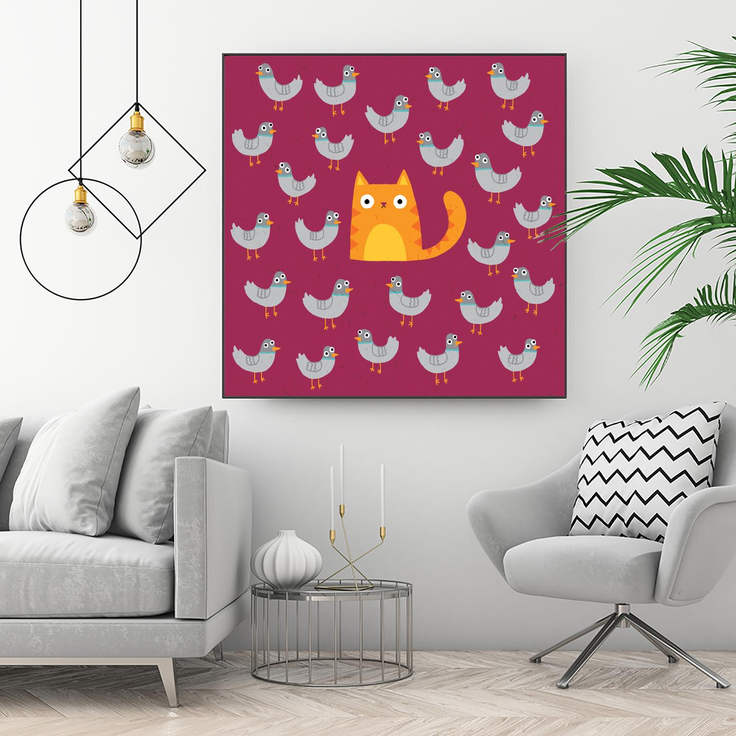 Cat amongst the Pigeons by Michael Buxton on GIANT ART - multicolor urban/pop surrealism; animals; contemporary