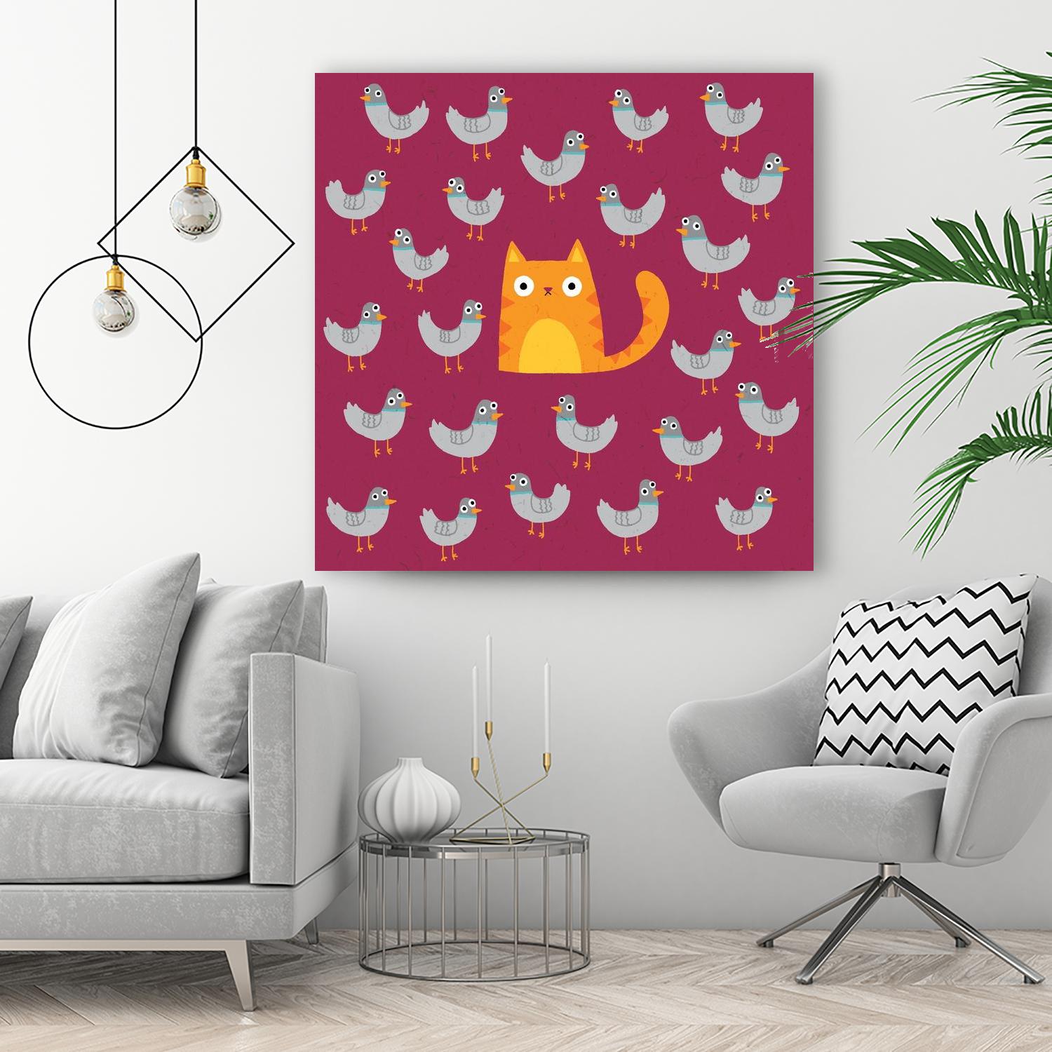 Cat amongst the Pigeons by Michael Buxton on GIANT ART - multicolor urban/pop surrealism; animals; contemporary