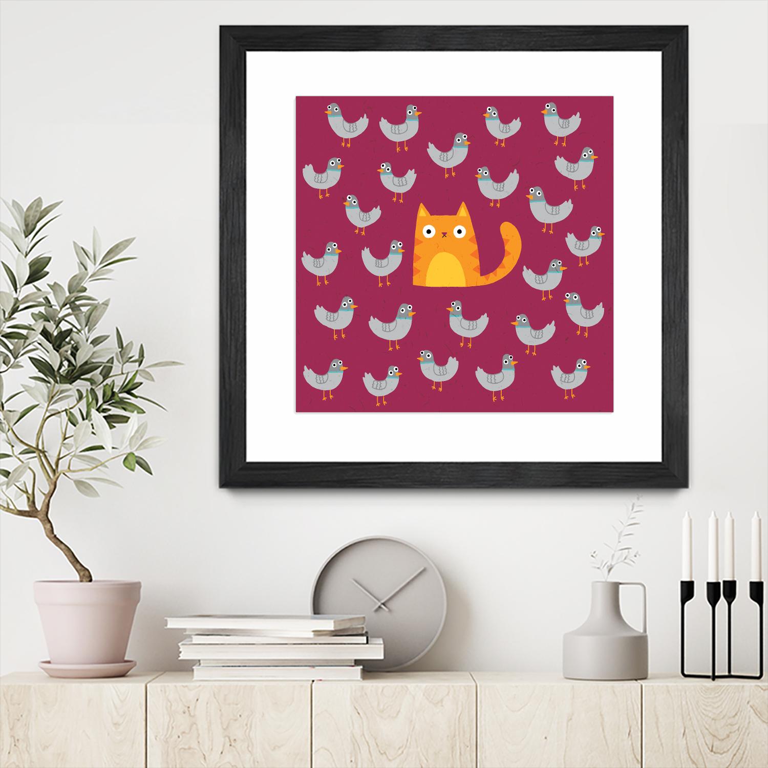 Cat amongst the Pigeons by Michael Buxton on GIANT ART - multicolor urban/pop surrealism; animals; contemporary