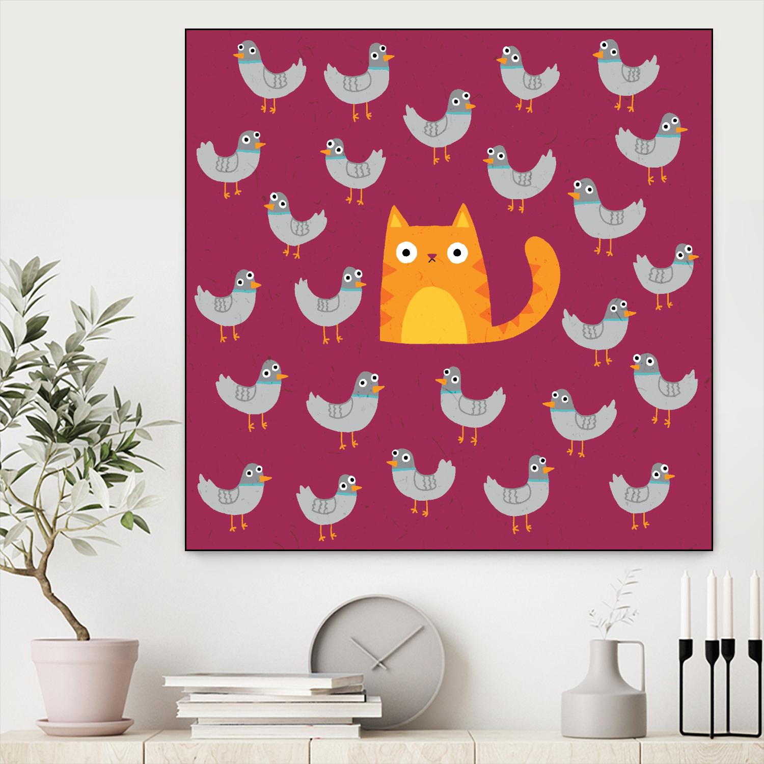 Cat amongst the Pigeons by Michael Buxton on GIANT ART - multicolor urban/pop surrealism; animals; contemporary
