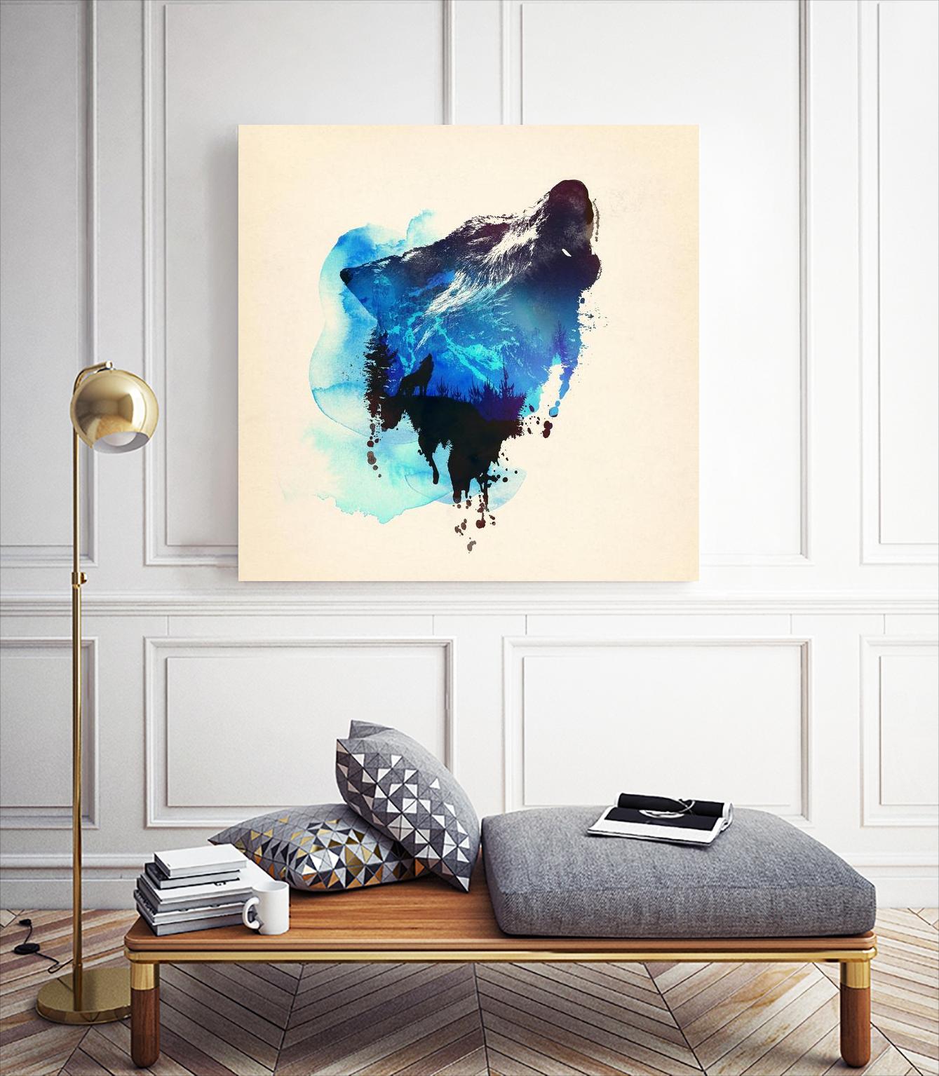 Alone as a Wolf by Robert Farkas on GIANT ART - blue animals