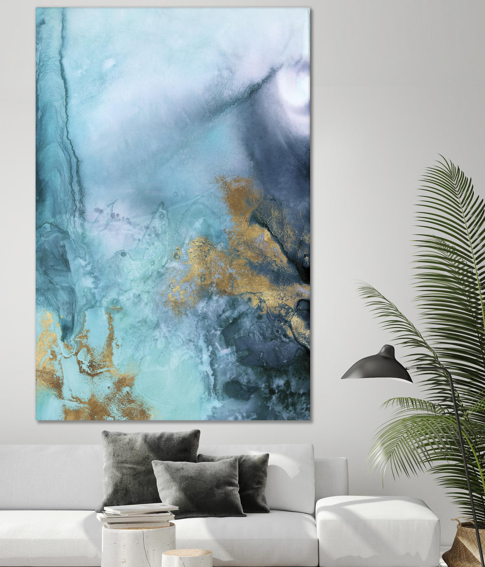 Gold Under the Sea I by Eva Watts on GIANT ART - blue abstract