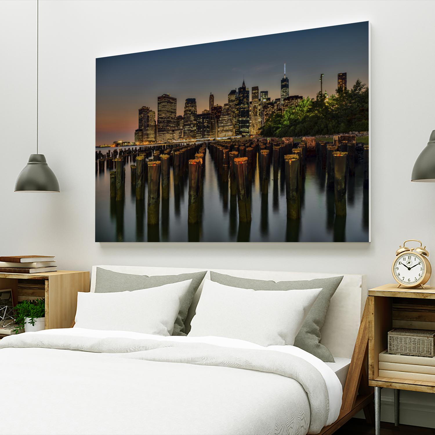 Lower Manhattan at Twilight by Franklin J. Kearney on GIANT ART - yellow city scene