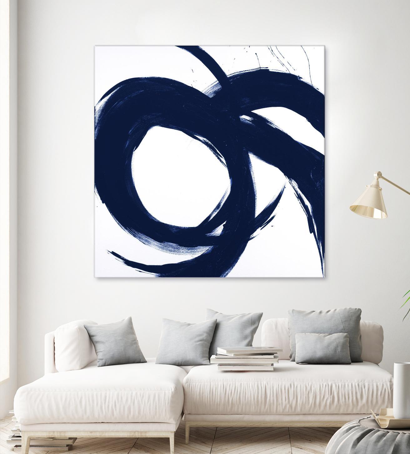Navy Circular Strokes II by Megan Morris on GIANT ART - white black & white 