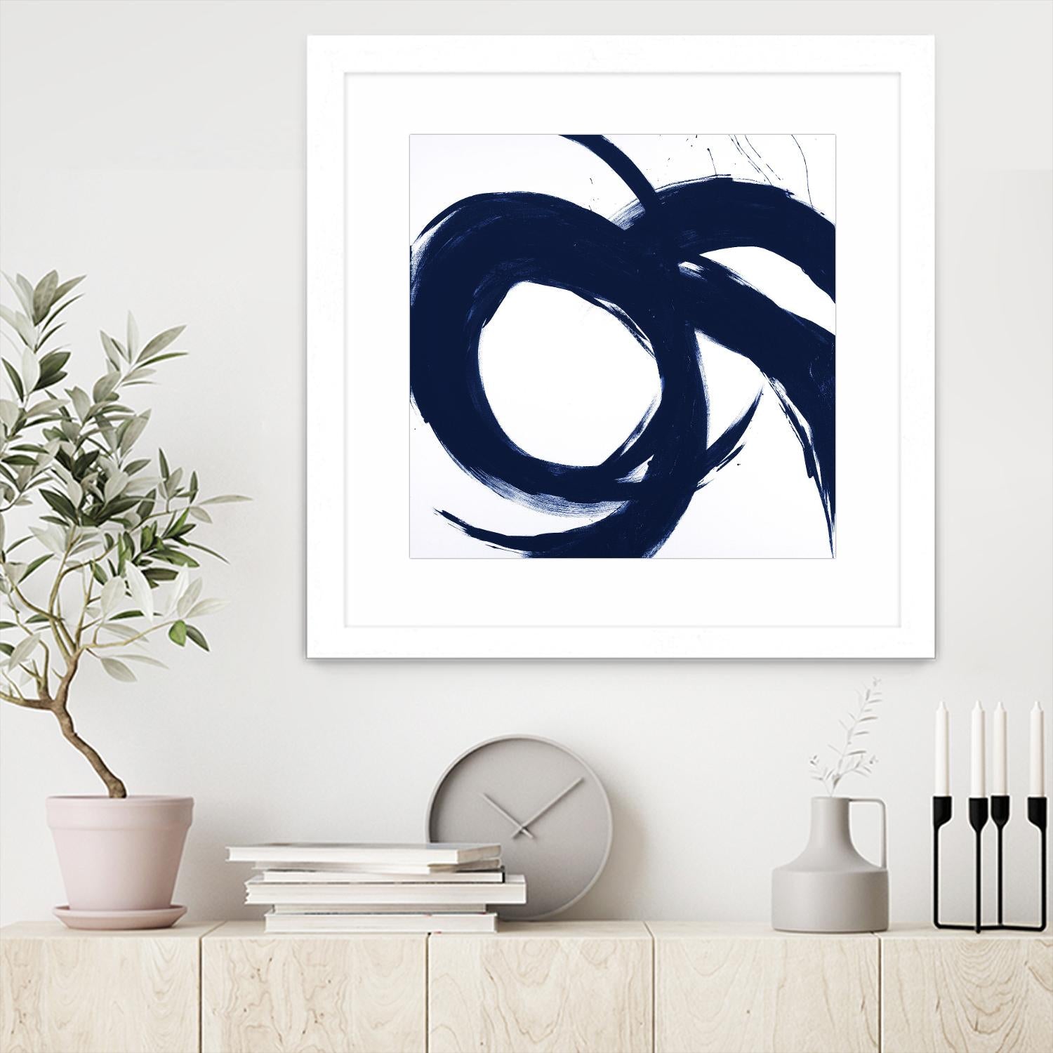 Navy Circular Strokes II by Megan Morris on GIANT ART - white black & white 