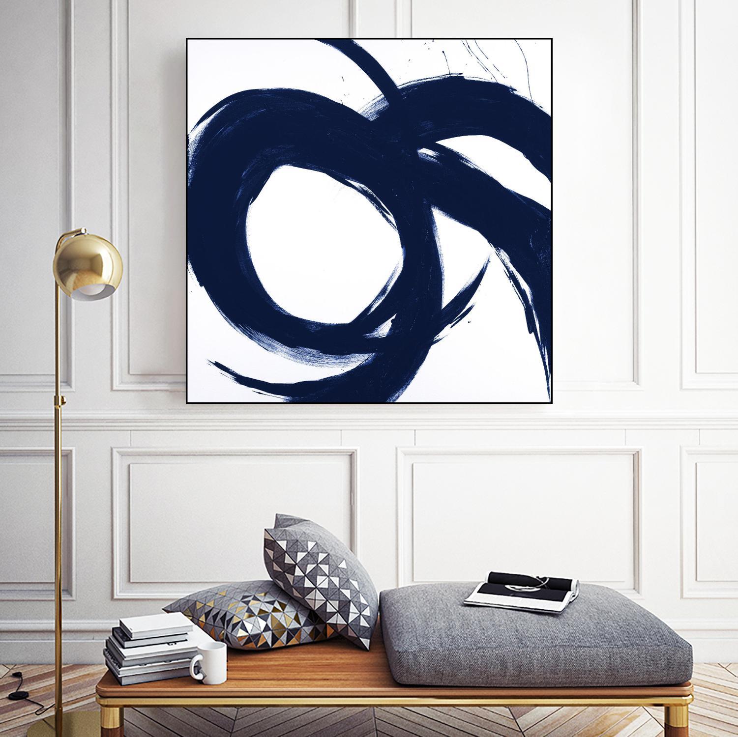 Navy Circular Strokes II by Megan Morris on GIANT ART - white black & white 