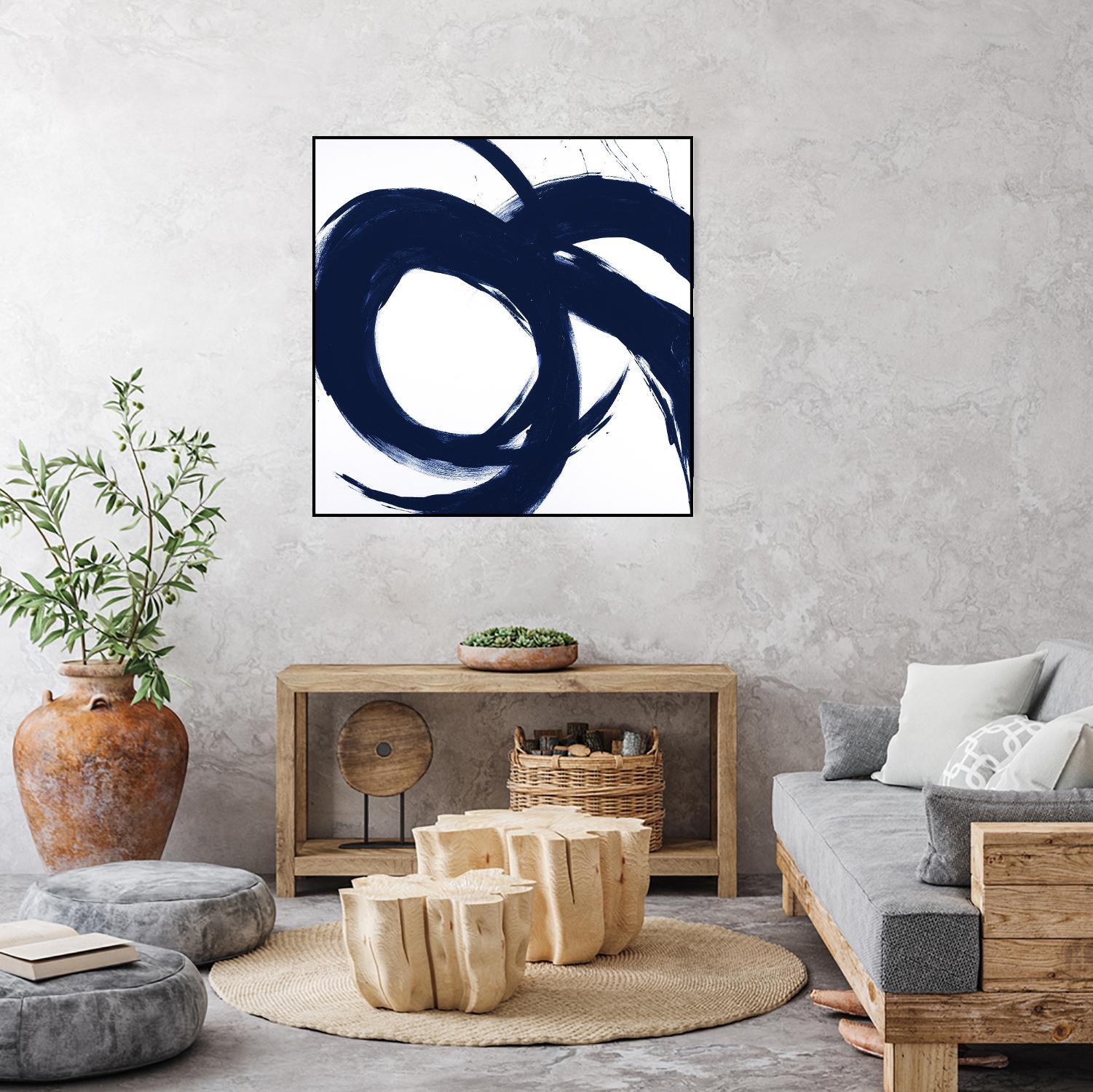 Navy Circular Strokes II by Megan Morris on GIANT ART - white black & white 