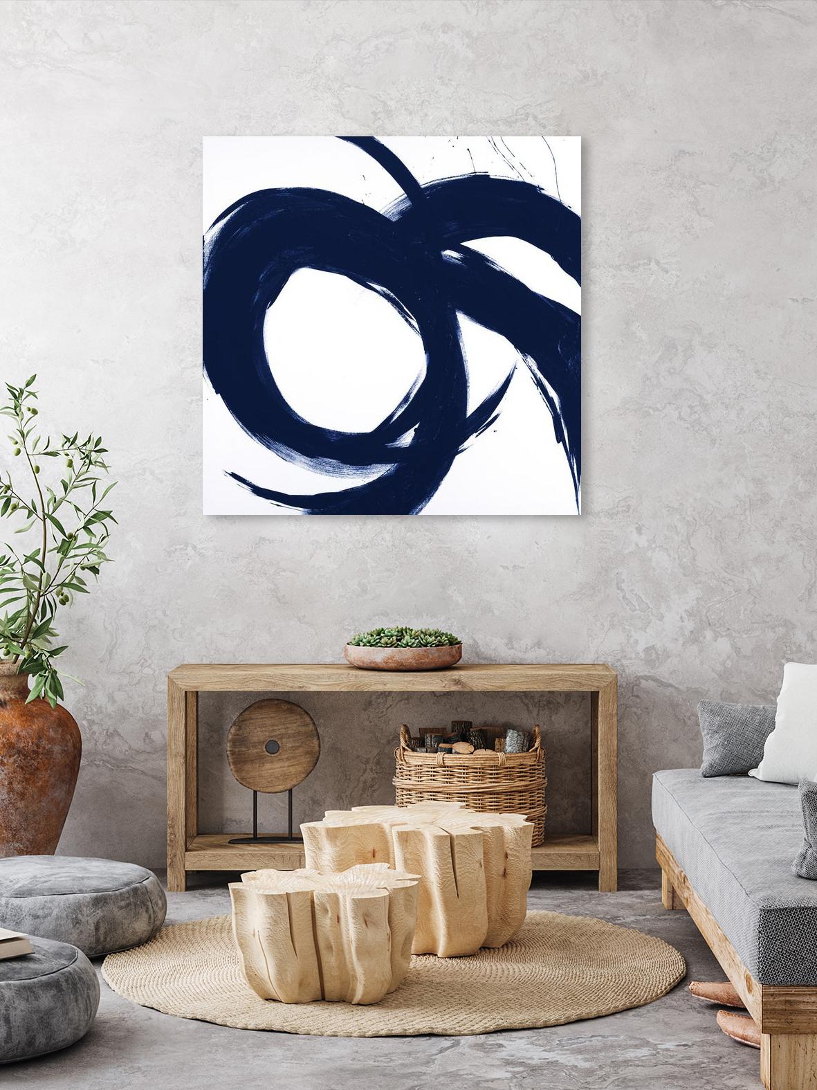 Navy Circular Strokes II by Megan Morris on GIANT ART - white black & white 