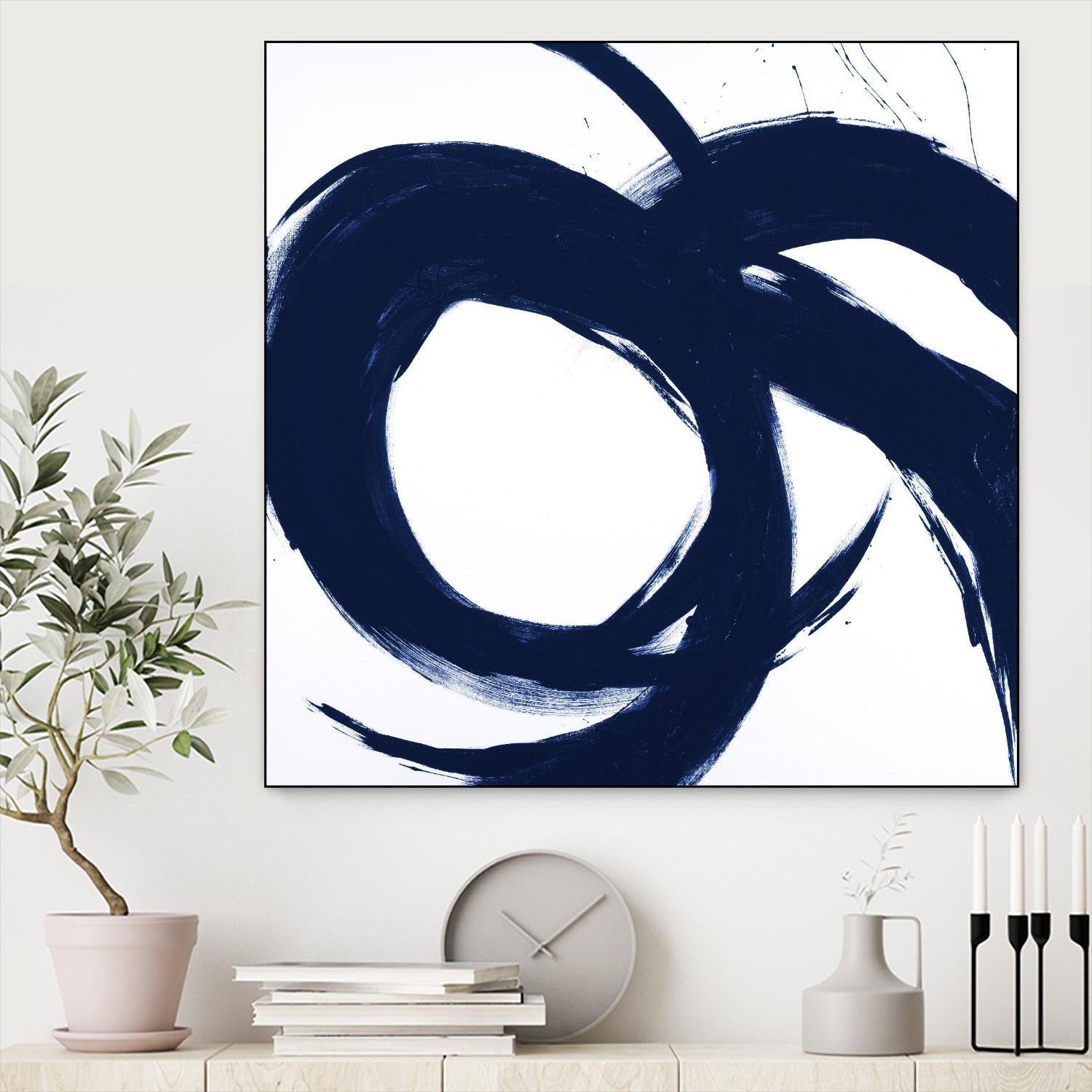 Navy Circular Strokes II by Megan Morris on GIANT ART - white black & white 