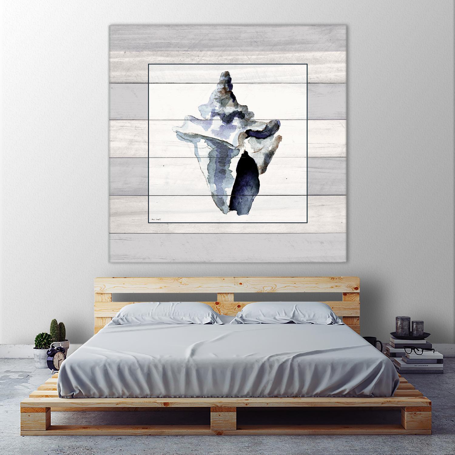Muted Blue Sea Conch On Wood by Lanie Loreth on GIANT ART - coastal 