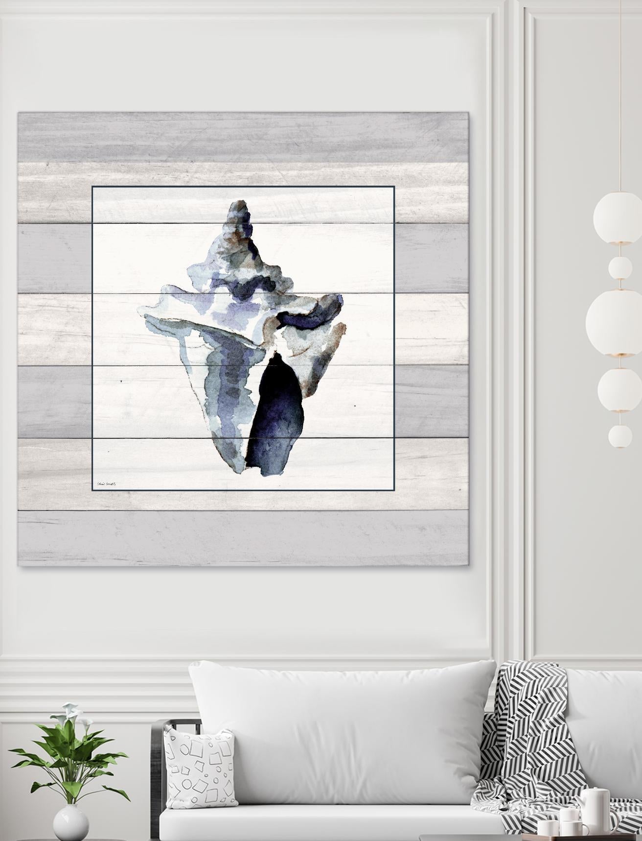 Muted Blue Sea Conch On Wood by Lanie Loreth on GIANT ART - coastal 