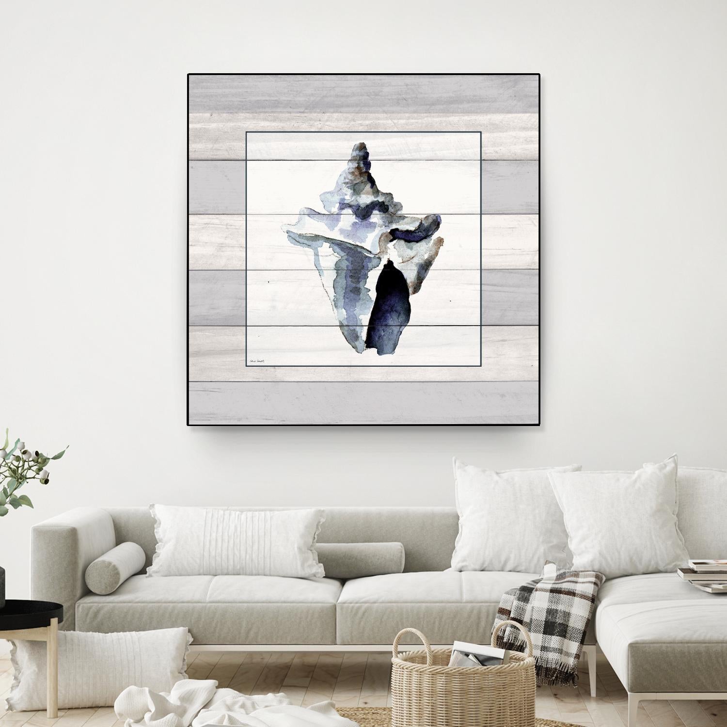 Muted Blue Sea Conch On Wood by Lanie Loreth on GIANT ART - coastal 